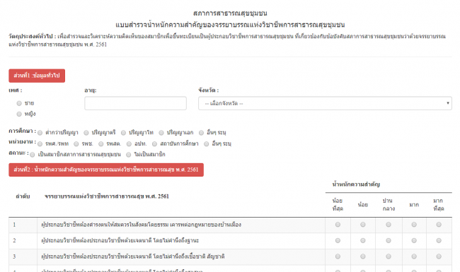 เชิญชวนนักสาธารณสุข หมออนามัย ร่วมกันแสดงความคิดเห็นในแบบสำรวจจรรยาบรรณวิชาชีพสาธารณสุขชุมชน