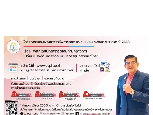 โครงการอบรมพัฒนาวิชาชีพการสาธารณสุขชุมชน ระดับชาติ 4 ภาค ปี 2568 เรื่อง “พลิกโฉมนักสาธารณสุขท่ามกลางการเปลี่ยนแปลงกับการจัดระบบบริการสุขภาพของไทย”